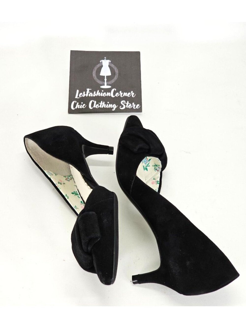 NWT 1901 Women's Black Velvet Barrett Bow Kitten Heels Size 6 1843 - Picture 11 of 15